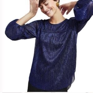 Anthropologie Moulinette Sours Metallic Banded Sleeve Blouse size small